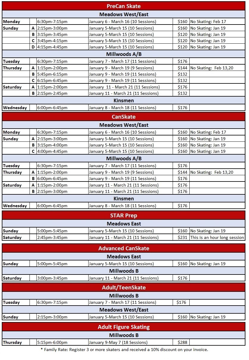 Current Schedule Gateway Skating Club
